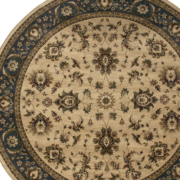 HomeRoots 6' Ivory and Blue Oriental Rug - Elegant, Stain-Resistant Design for Modern Living Spaces and Comfort 6' Round 574182