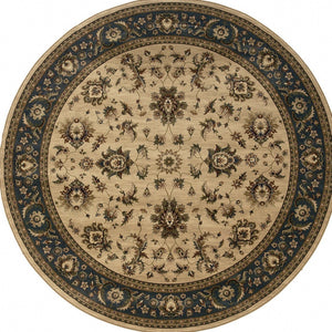 HomeRoots 6' Ivory and Blue Oriental Rug - Elegant, Stain-Resistant Design for Modern Living Spaces and Comfort 6' Round 574182