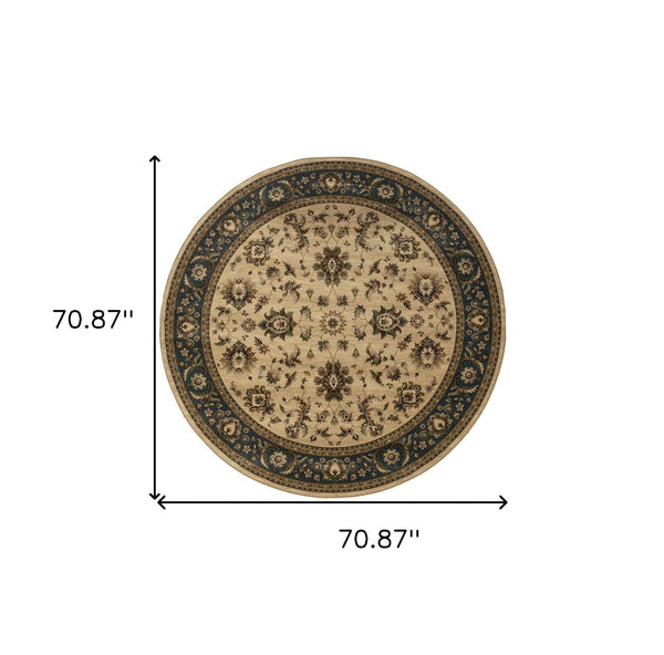 HomeRoots 6' Ivory and Blue Oriental Rug - Elegant, Stain-Resistant Design for Modern Living Spaces and Comfort 6' Round 574182