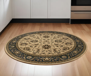 HomeRoots 6' Ivory and Blue Oriental Rug - Elegant, Stain-Resistant Design for Modern Living Spaces and Comfort 6' Round 574182