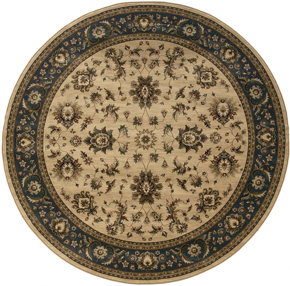 HomeRoots 6' Ivory and Blue Oriental Rug - Elegant, Stain-Resistant Design for Modern Living Spaces and Comfort 8' Round 574183