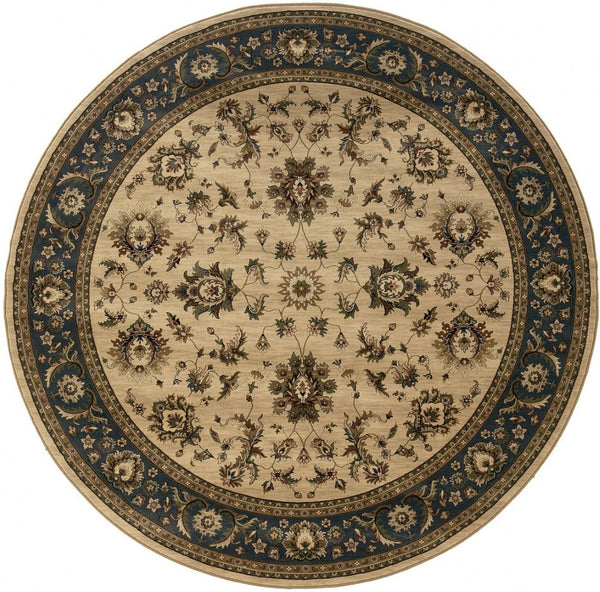 HomeRoots 6' Ivory and Blue Oriental Rug - Elegant, Stain-Resistant Design for Modern Living Spaces and Comfort 8' Round 574183