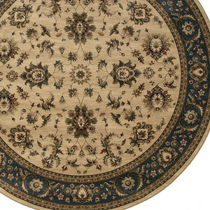 HomeRoots 6' Ivory and Blue Oriental Rug - Elegant, Stain-Resistant Design for Modern Living Spaces and Comfort 8' Round 574183