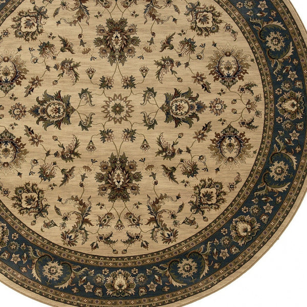 HomeRoots 6' Ivory and Blue Oriental Rug - Elegant, Stain-Resistant Design for Modern Living Spaces and Comfort 8' Round 574183