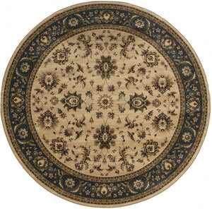 HomeRoots 6' Ivory and Blue Oriental Rug - Elegant, Stain-Resistant Design for Modern Living Spaces and Comfort 8' Round 574183