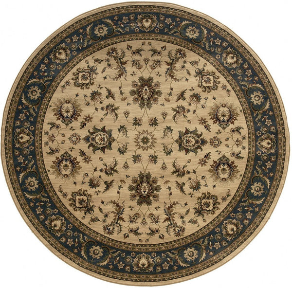 HomeRoots 6' Ivory and Blue Oriental Rug - Elegant, Stain-Resistant Design for Modern Living Spaces and Comfort 8' Round 574183