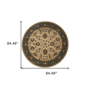 HomeRoots 6' Ivory and Blue Oriental Rug - Elegant, Stain-Resistant Design for Modern Living Spaces and Comfort 8' Round 574183