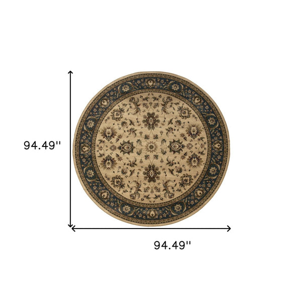 HomeRoots 6' Ivory and Blue Oriental Rug - Elegant, Stain-Resistant Design for Modern Living Spaces and Comfort 8' Round 574183