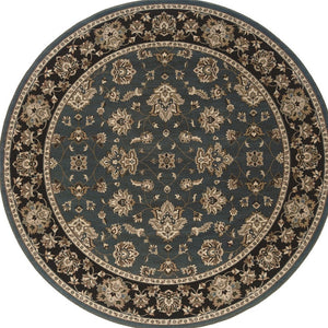 HomeRoots 6' Floral Slate Blue Black and Ivory Rug - Durable, Stain-Resistant Design for High-Traffic Areas 6' Round 574185
