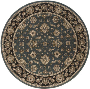 HomeRoots 6' Floral Slate Blue Black and Ivory Rug - Durable, Stain-Resistant Design for High-Traffic Areas 8' Round 574186