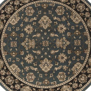 HomeRoots 6' Floral Slate Blue Black and Ivory Rug - Durable, Stain-Resistant Design for High-Traffic Areas 8' Round 574186