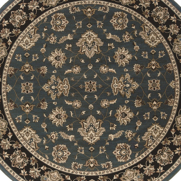 HomeRoots 6' Floral Slate Blue Black and Ivory Rug - Durable, Stain-Resistant Design for High-Traffic Areas 8' Round 574186