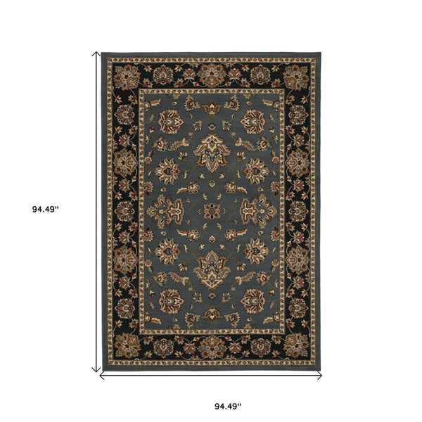 HomeRoots 6' Floral Slate Blue Black and Ivory Rug - Durable, Stain-Resistant Design for High-Traffic Areas 8' Square 574187