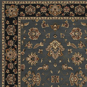 HomeRoots 6' Floral Slate Blue Black and Ivory Rug - Durable, Stain-Resistant Design for High-Traffic Areas 8' Square 574187