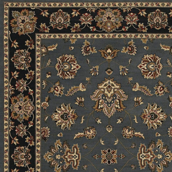 HomeRoots 6' Floral Slate Blue Black and Ivory Rug - Durable, Stain-Resistant Design for High-Traffic Areas 8' Square 574187