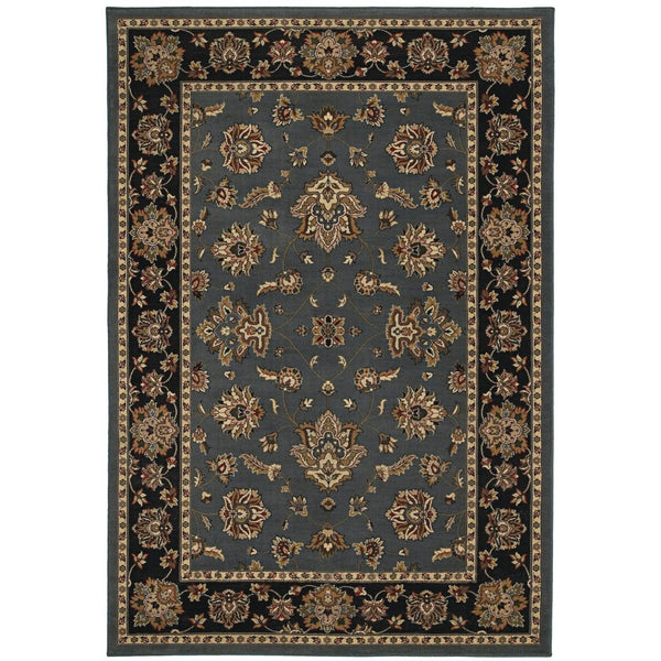HomeRoots 6' Floral Slate Blue Black and Ivory Rug - Durable, Stain-Resistant Design for High-Traffic Areas 8' Square 574187