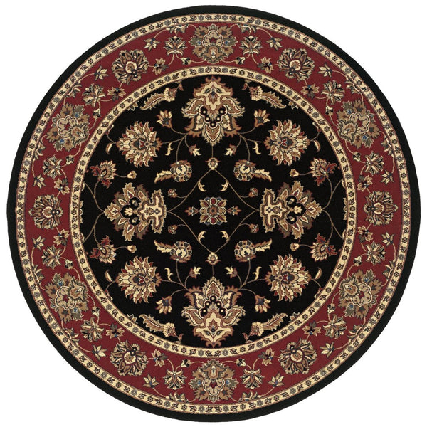 HomeRoots 6' Floral Ivory, Red & Black Rug - Durable, Stain-Resistant Design for High-Traffic Spaces & Style 6' Round 574188
