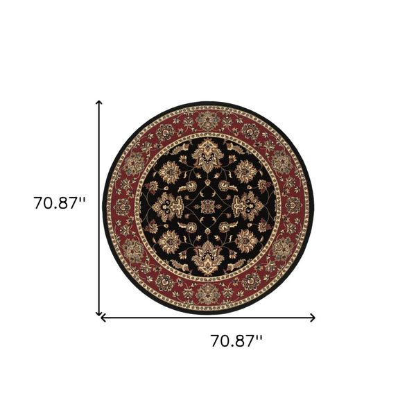 HomeRoots 6' Floral Ivory, Red & Black Rug - Durable, Stain-Resistant Design for High-Traffic Spaces & Style 6' Round 574188