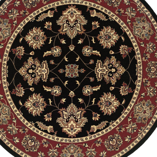HomeRoots 6' Floral Ivory, Red & Black Rug - Durable, Stain-Resistant Design for High-Traffic Spaces & Style 6' Round 574188