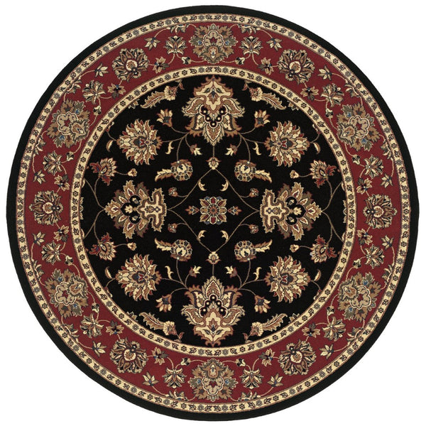 HomeRoots 6' Floral Ivory, Red & Black Rug - Durable, Stain-Resistant Design for High-Traffic Spaces & Style 6' Round 574188