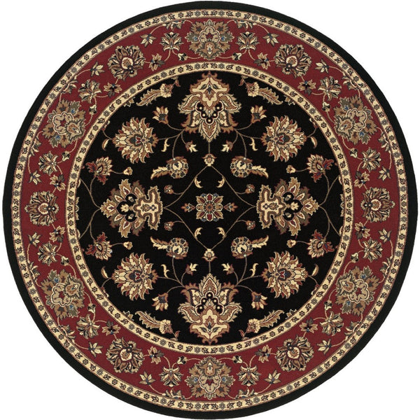 HomeRoots 6' Floral Ivory, Red & Black Rug - Durable, Stain-Resistant Design for High-Traffic Spaces & Style 8' Round 574189