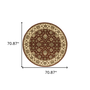 HomeRoots 6' Floral Red and Ivory Round Rug - Durable, Elegant Design for Living Spaces and High-Traffic Areas 6' Round 574191