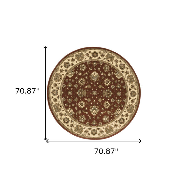 HomeRoots 6' Floral Red and Ivory Round Rug - Durable, Elegant Design for Living Spaces and High-Traffic Areas 6' Round 574191