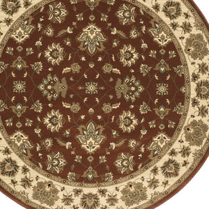 HomeRoots 6' Floral Red and Ivory Round Rug - Durable, Elegant Design for Living Spaces and High-Traffic Areas 6' Round 574191