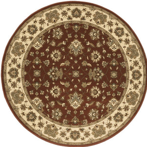 HomeRoots 6' Floral Red and Ivory Round Rug - Durable, Elegant Design for Living Spaces and High-Traffic Areas 6' Round 574191