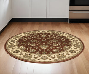 HomeRoots 6' Floral Red and Ivory Round Rug - Durable, Elegant Design for Living Spaces and High-Traffic Areas 6' Round 574191