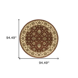 HomeRoots 6' Floral Red and Ivory Round Rug - Durable, Elegant Design for Living Spaces and High-Traffic Areas 8' Round 574192