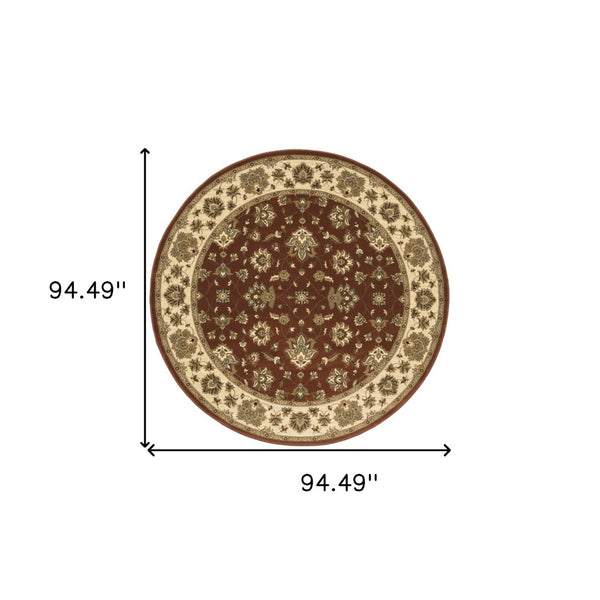 HomeRoots 6' Floral Red and Ivory Round Rug - Durable, Elegant Design for Living Spaces and High-Traffic Areas 8' Round 574192