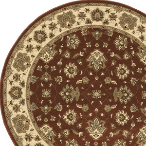 HomeRoots 6' Floral Red and Ivory Round Rug - Durable, Elegant Design for Living Spaces and High-Traffic Areas 8' Round 574192