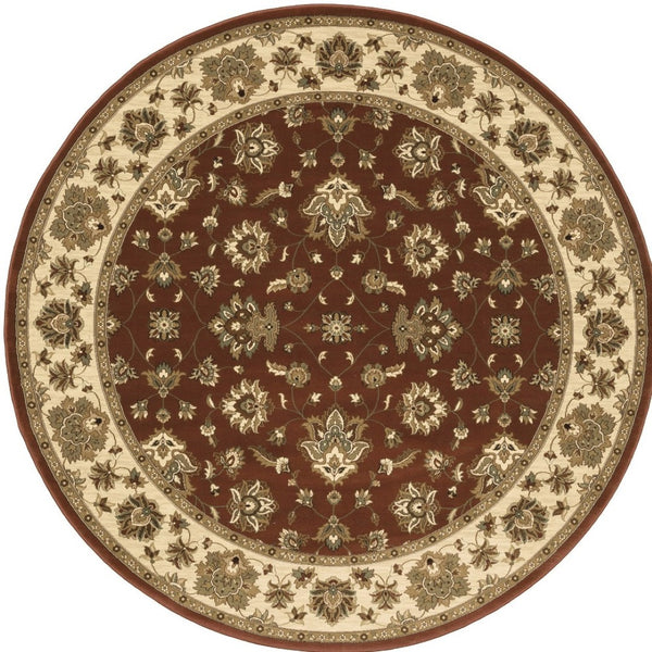 HomeRoots 6' Floral Red and Ivory Round Rug - Durable, Elegant Design for Living Spaces and High-Traffic Areas 8' Round 574192