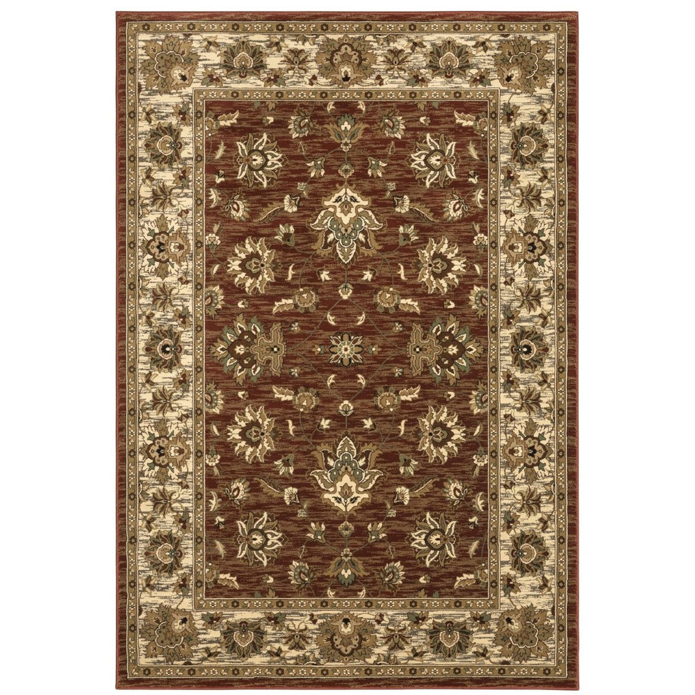 HomeRoots 6' Floral Red and Ivory Round Rug - Durable, Elegant Design for Living Spaces and High-Traffic Areas 8' Square 574193