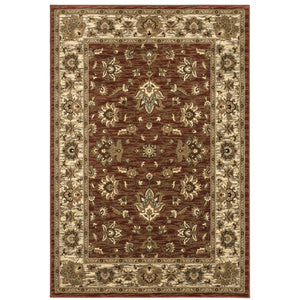 HomeRoots 6' Floral Red and Ivory Round Rug - Durable, Elegant Design for Living Spaces and High-Traffic Areas 8' Square 574193