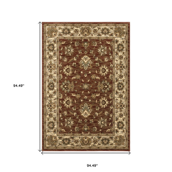 HomeRoots 6' Floral Red and Ivory Round Rug - Durable, Elegant Design for Living Spaces and High-Traffic Areas 8' Square 574193