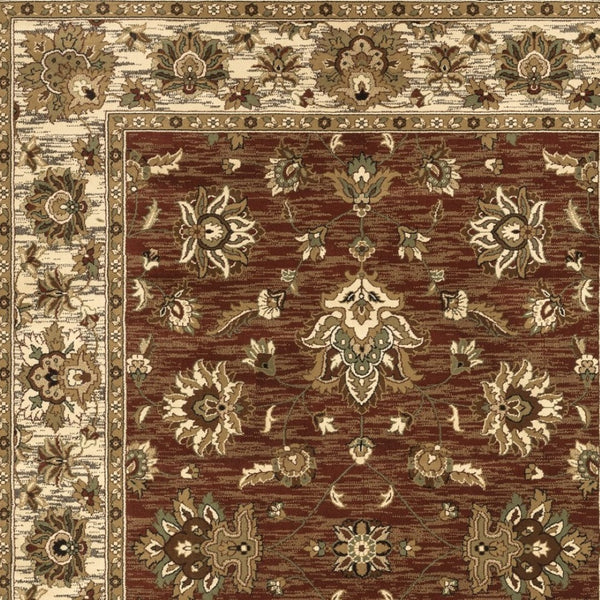 HomeRoots 6' Floral Red and Ivory Round Rug - Durable, Elegant Design for Living Spaces and High-Traffic Areas 8' Square 574193