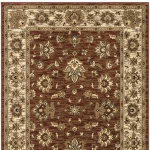 HomeRoots 6' Floral Red and Ivory Round Rug - Durable, Elegant Design for Living Spaces and High-Traffic Areas 8' Square 574193