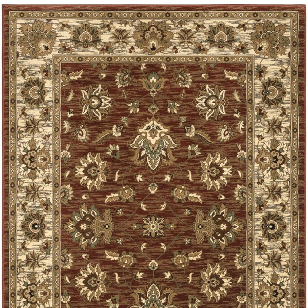 HomeRoots 6' Floral Red and Ivory Round Rug - Durable, Elegant Design for Living Spaces and High-Traffic Areas 8' Square 574193