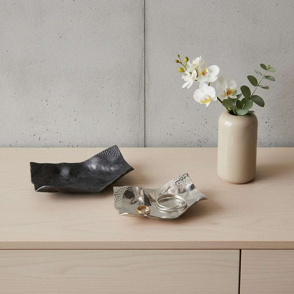 HomeRoots Set of Two Gray and Silver Metal Vanity Trays for Elegant Home Decor & Functional Organization 574195