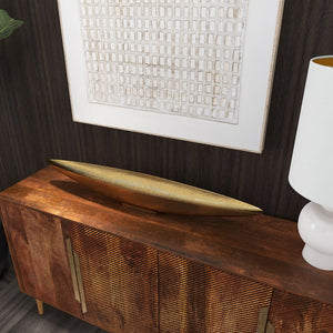 Homeroots 40" Gold Boat Metal Vanity Tray - Elegant Decorative Centerpiece For Home, Durable & Versatile Design   574196