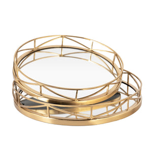 HomeRoots Set of Two Gold Solid Wood Round Trays - Elegant Tabletop Organizers for Home Décor & Gifts 574197