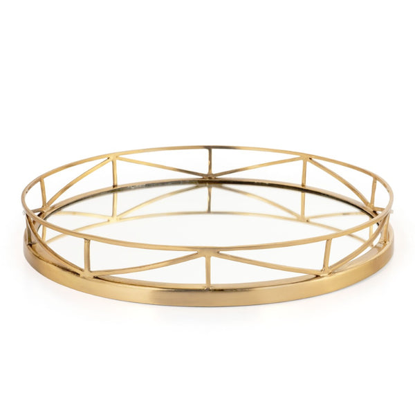 HomeRoots Set of Two Gold Solid Wood Round Trays - Elegant Tabletop Organizers for Home Décor & Gifts 574197