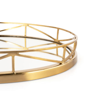 HomeRoots Set of Two Gold Solid Wood Round Trays - Elegant Tabletop Organizers for Home Décor & Gifts 574197