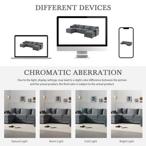 English Elm [video]136" Chenille U-shaped Sectional Six Seat Cloud Sofa with Movable Ottomans Dark Gray N723S1687B