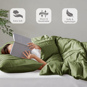 JLA Home Comfort Spaces - Soft Pinch-Pleat Comforter Set with Pre-Washed Microfiber, Lightweight Loft & Year-Round Cozy Breathability Olive Green AM10-0458