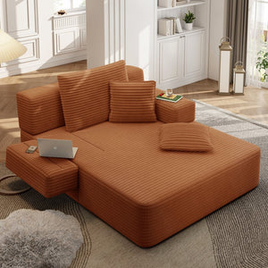 English Elm Luxurious Corduroy Convertible Chaise Lounge Sofa Bed with Storage and Coil Spring Foam Orange W3219P483088