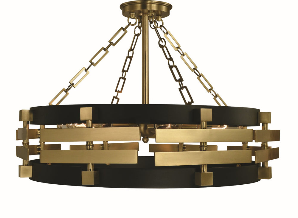 Framburg 6-light Elegant Semi Flush Mount Chandelier With Moveable Center Levers For Versatile Lighting Brush Brass Matte Black Metal 5742 Br/Mblack