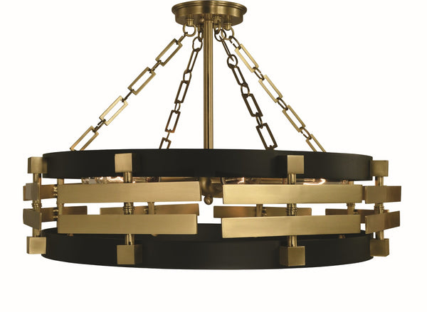 Framburg 6-light Elegant Semi Flush Mount Chandelier With Moveable Center Levers For Versatile Lighting Brush Brass Matte Black Metal 5742 Br/Mblack